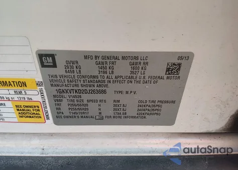 2013 GMC Acadia Denali from USA, damaged, VIN 1GKKVTKD2DJ263686